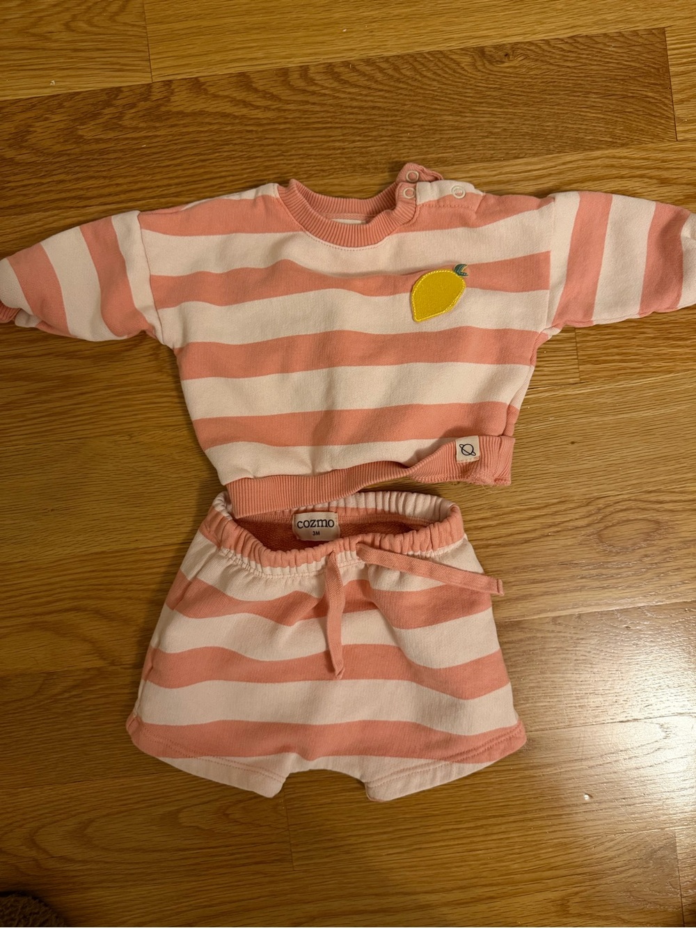 Cozmo Pink & Cream Striped Baby Girl Set with Lemon Patch